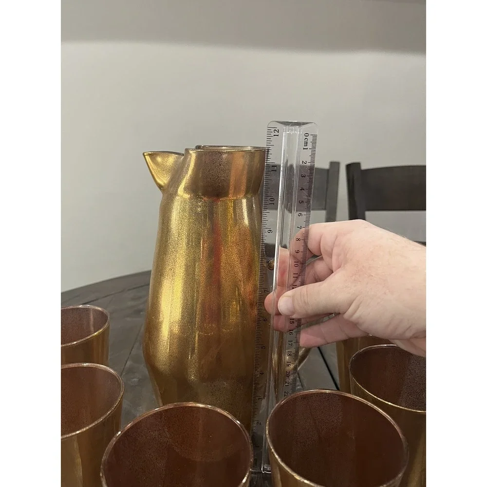 Vintage Gold Flecked/Splatter Pitcher w/‎ 6 Glasses West Virginia Glass Co MCM
